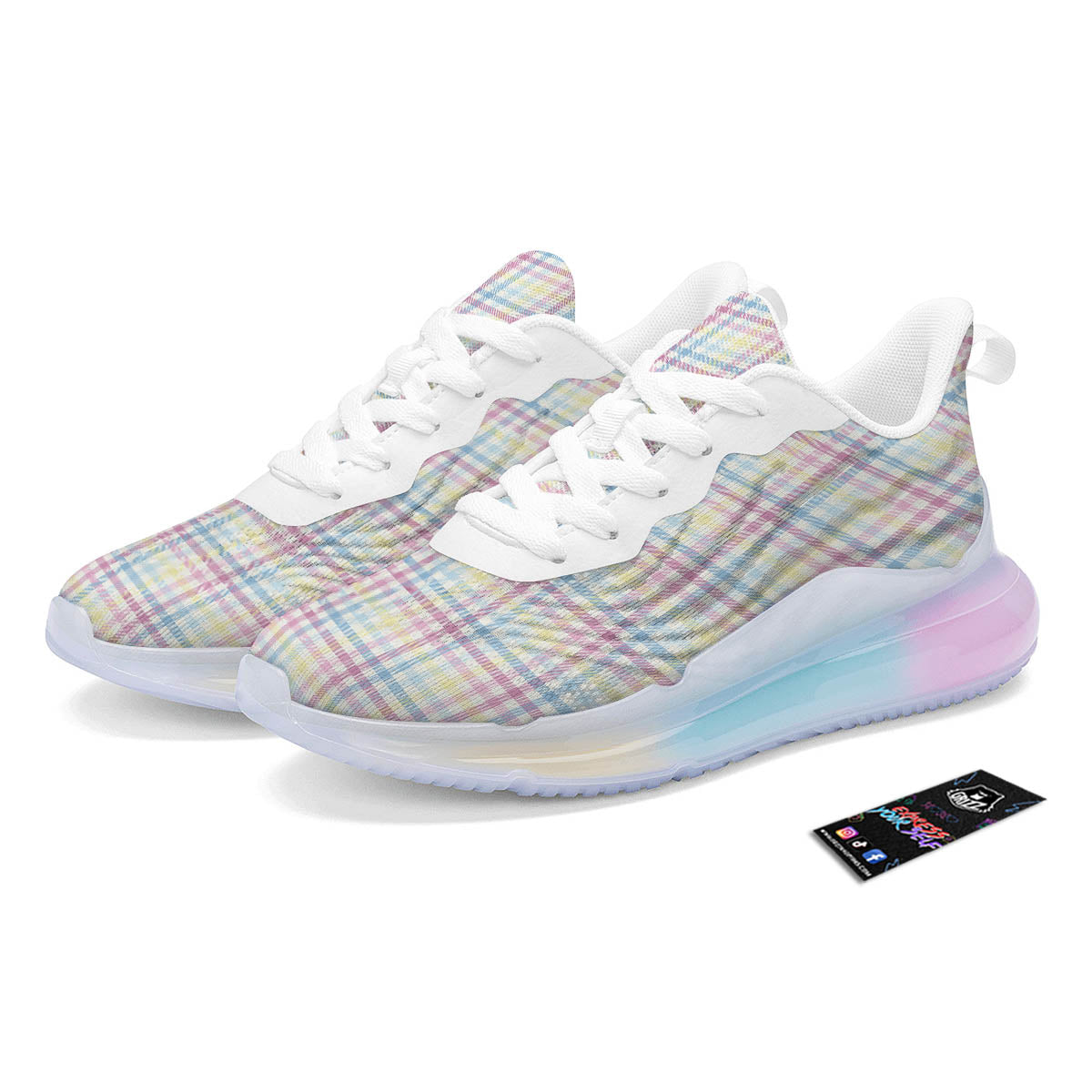 Pastel Plaid Cotton Candy Print Pattern Running Sneakers-grizzshop