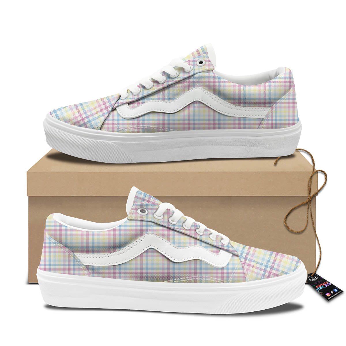 Pastel Plaid Cotton Candy Print Pattern Skate Shoes-grizzshop