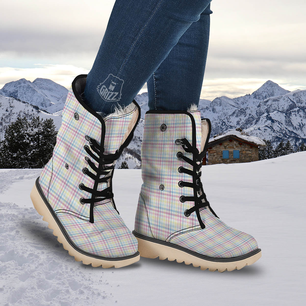 Pastel Plaid Cotton Candy Print Pattern Snow Boots-grizzshop