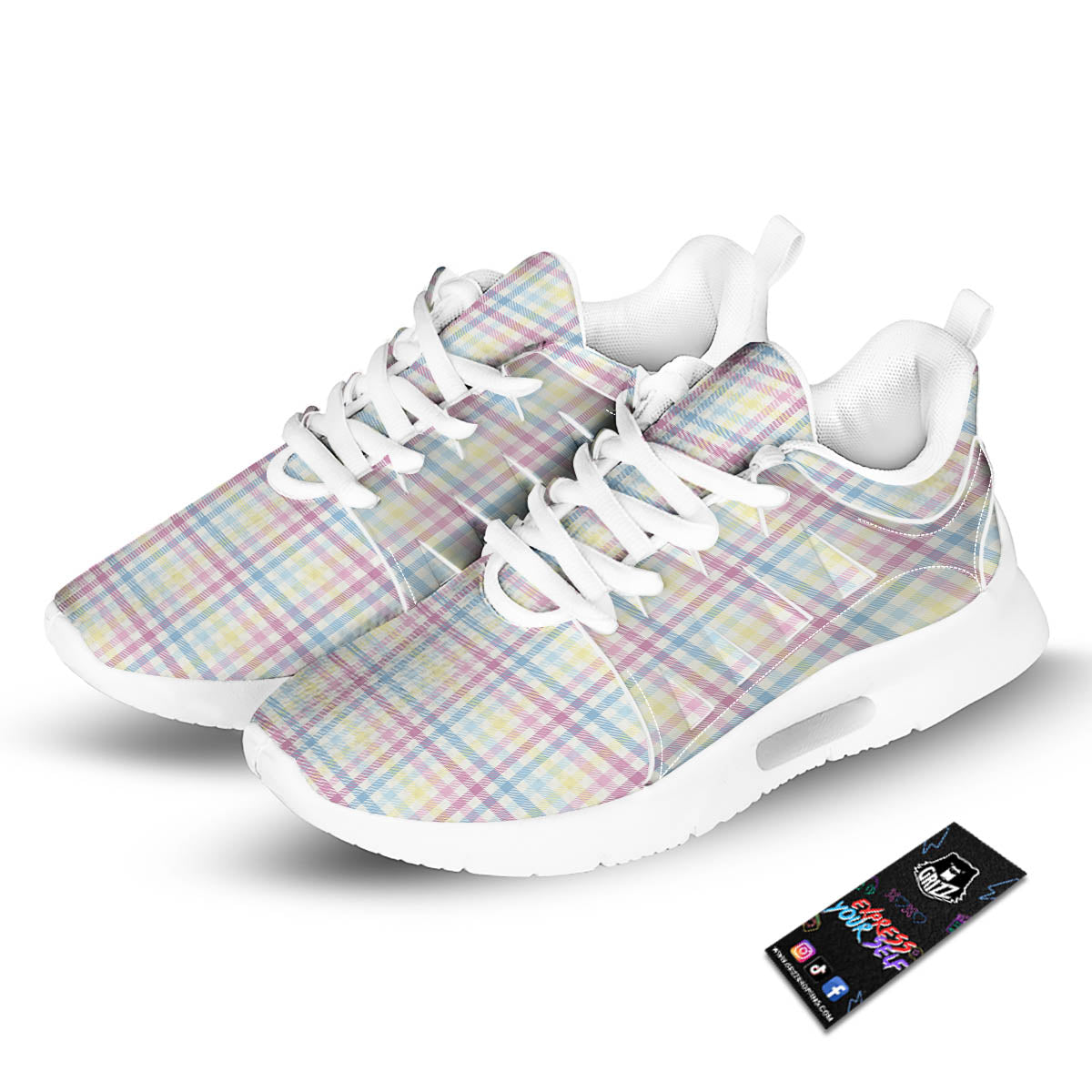 Pastel Plaid Cotton Candy Print Pattern Tennis Shoes-grizzshop