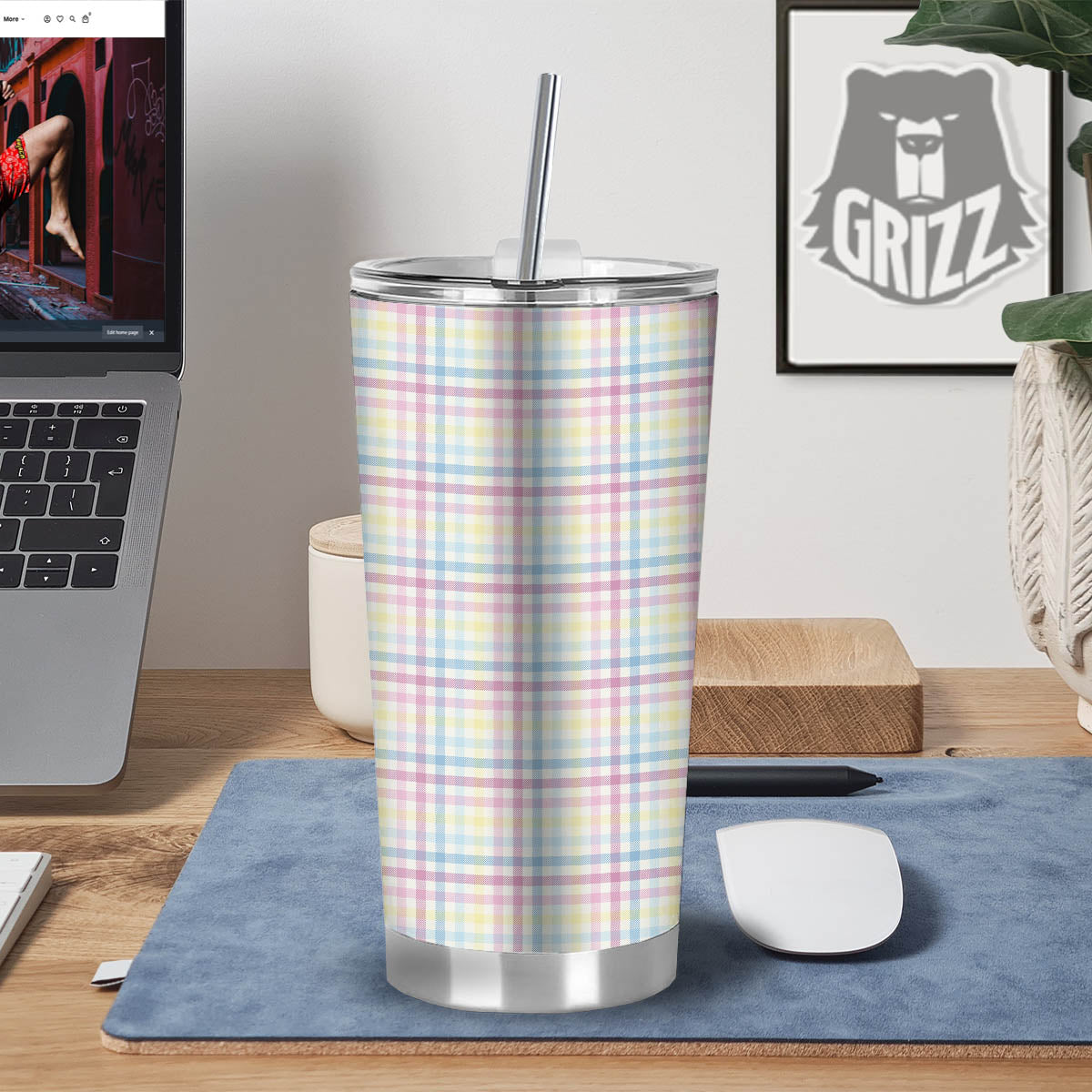 Pastel Plaid Cotton Candy Print Pattern Tumbler-grizzshop