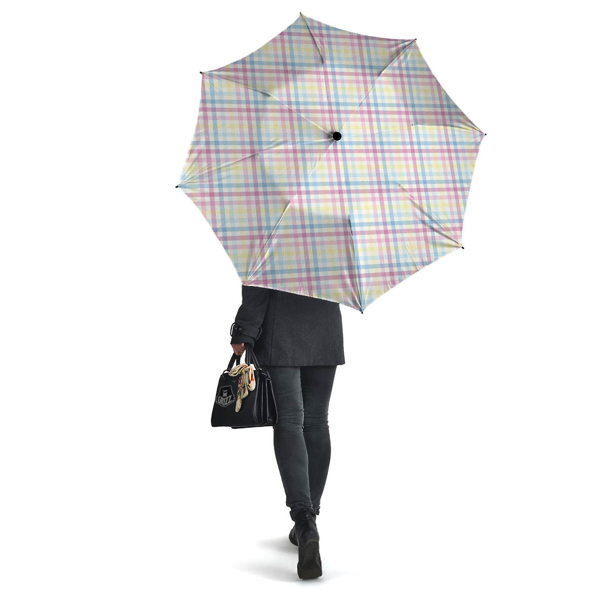 Pastel Plaid Cotton Candy Print Pattern Umbrella-grizzshop