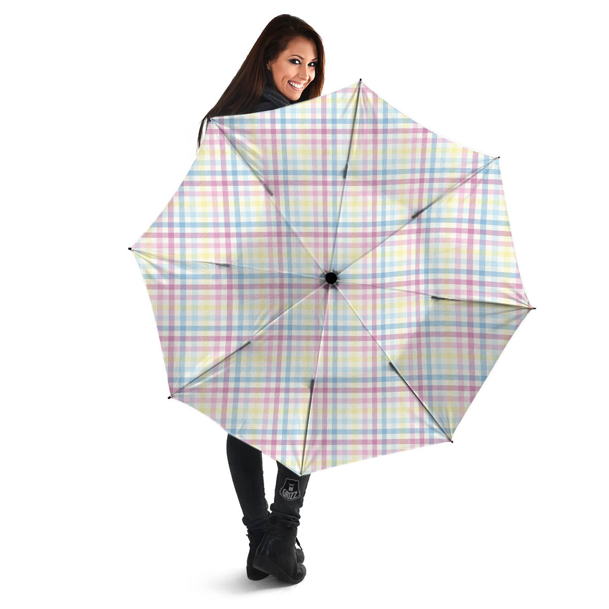 Pastel Plaid Cotton Candy Print Pattern Umbrella-grizzshop