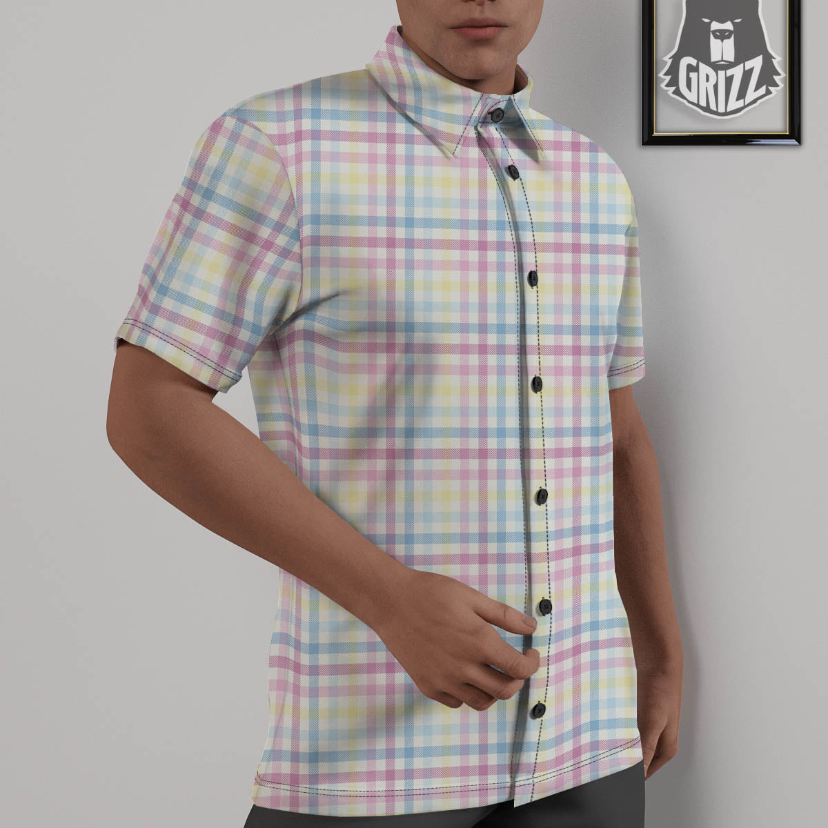 Pastel Plaid Cotton Candy Print Pattern Untucked Shirts-grizzshop