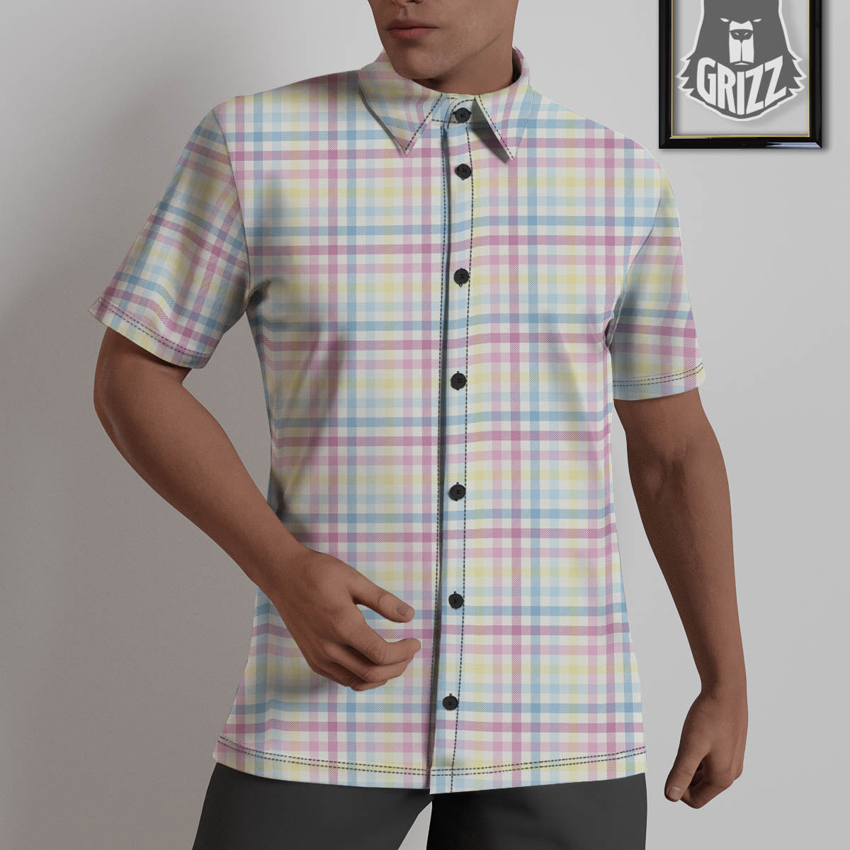 Pastel Plaid Cotton Candy Print Pattern Untucked Shirts-grizzshop