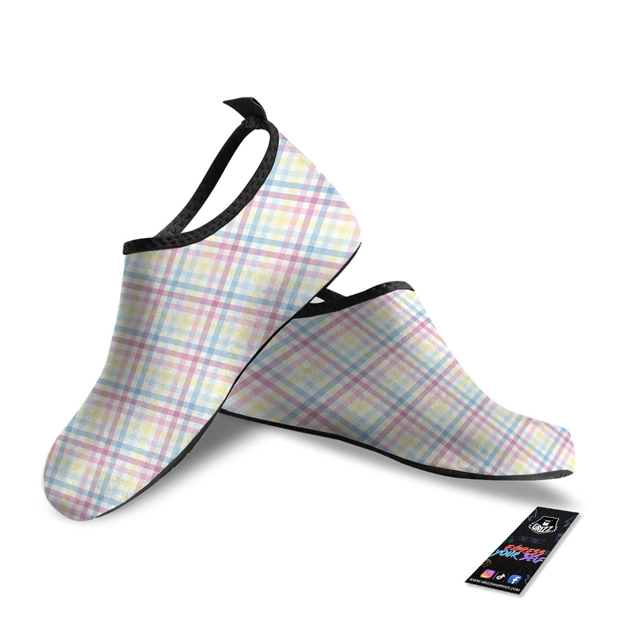 Pastel Plaid Cotton Candy Print Pattern Water Shoes-grizzshop