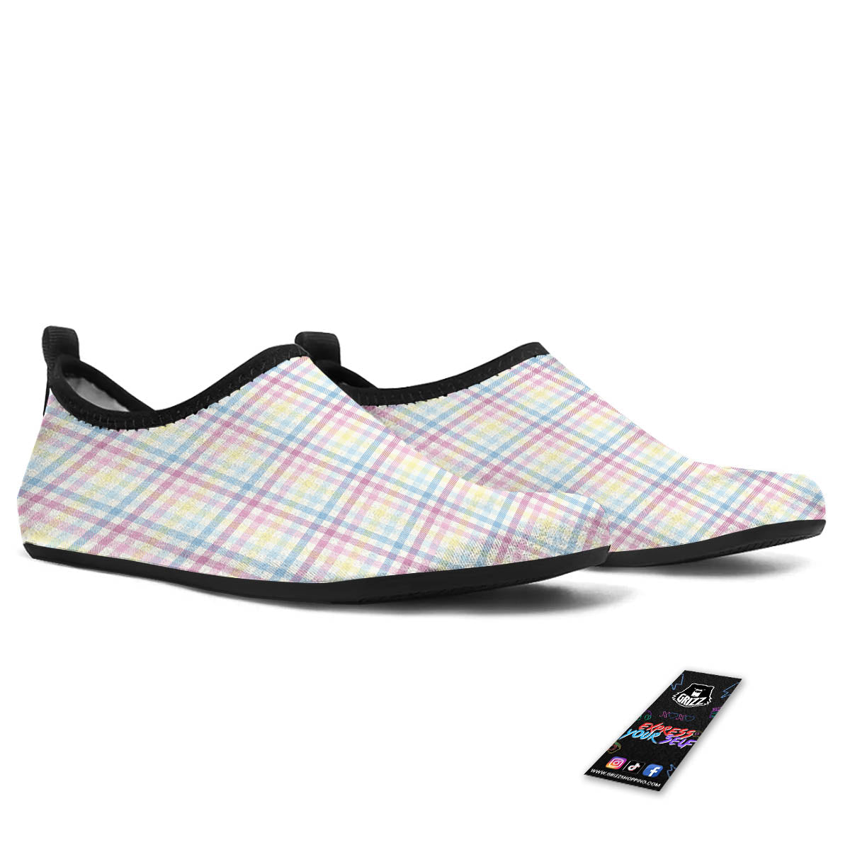 Pastel Plaid Cotton Candy Print Pattern Water Shoes-grizzshop
