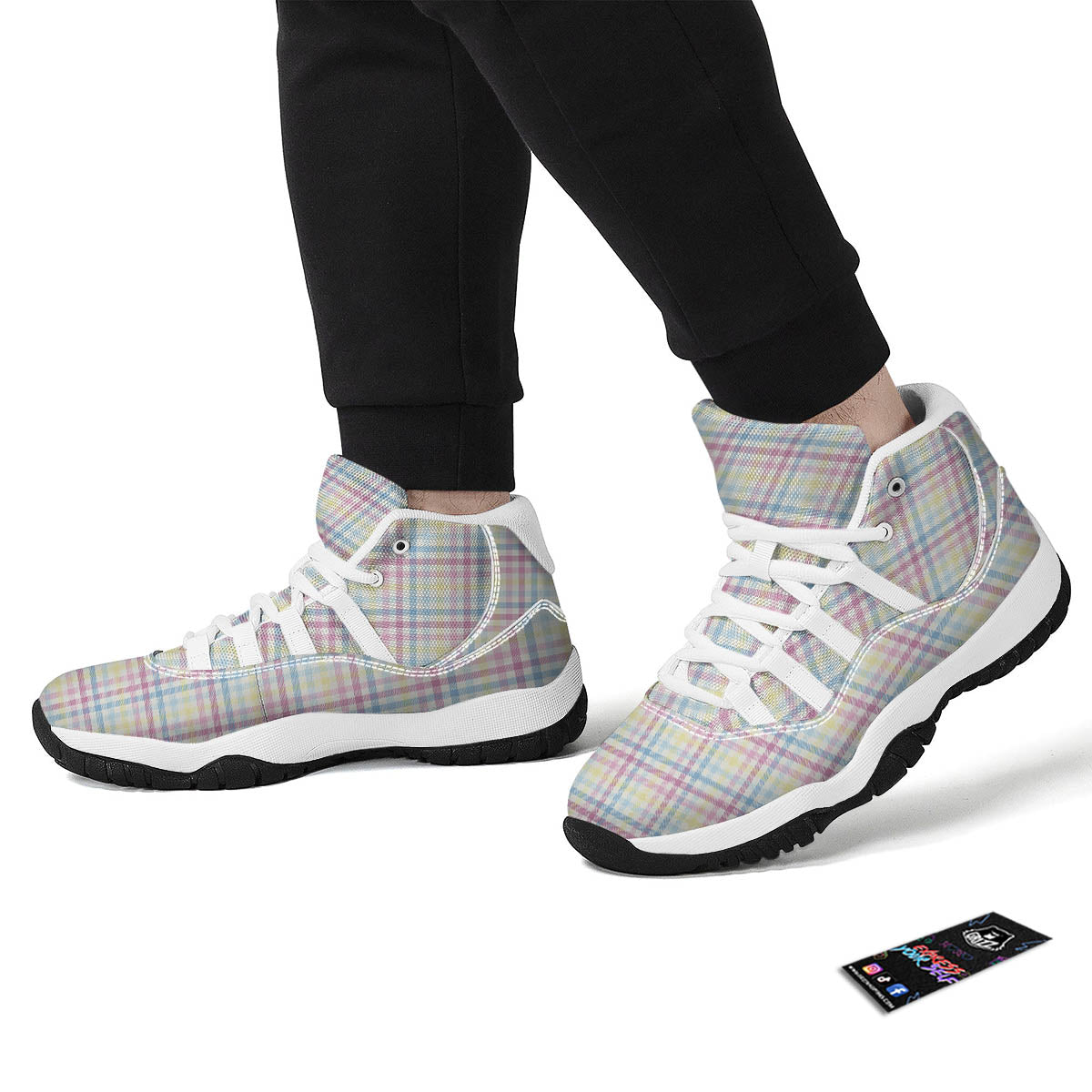 Pastel Plaid Cotton Candy Print Pattern White Bball Shoes-grizzshop