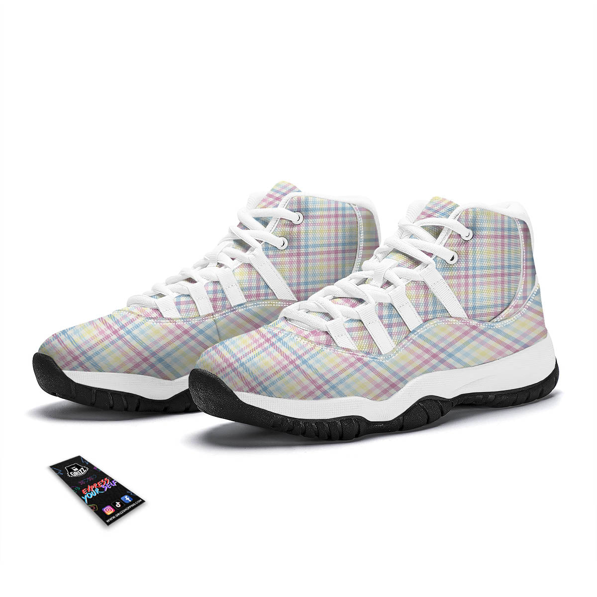 Pastel Plaid Cotton Candy Print Pattern White Bball Shoes-grizzshop