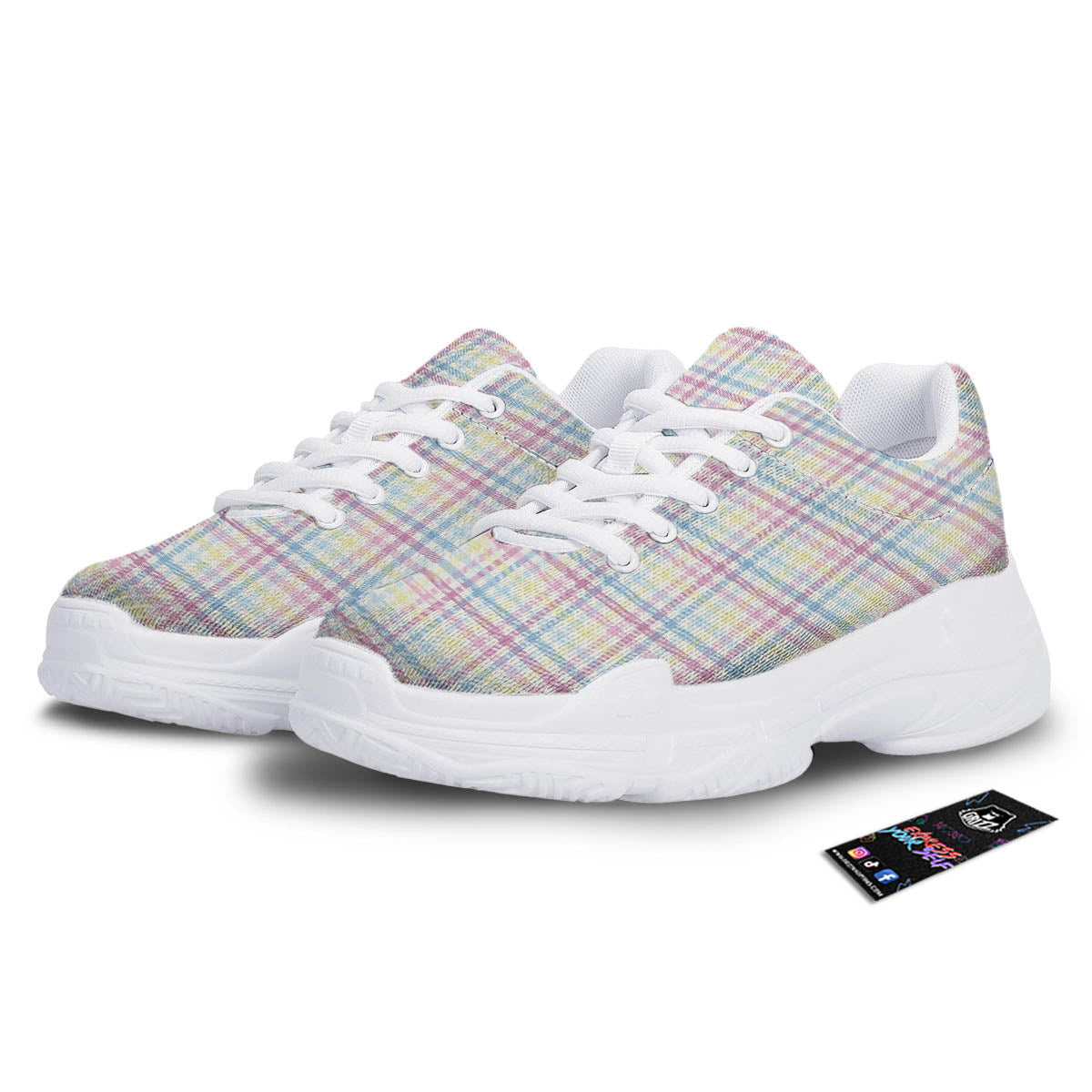 Pastel Plaid Cotton Candy Print Pattern White Chunky Shoes-grizzshop
