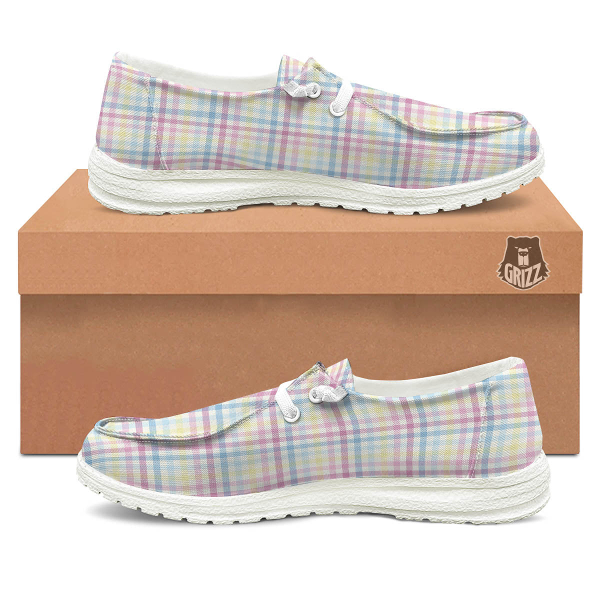 Pastel Plaid Cotton Candy Print Pattern White Loafers-grizzshop
