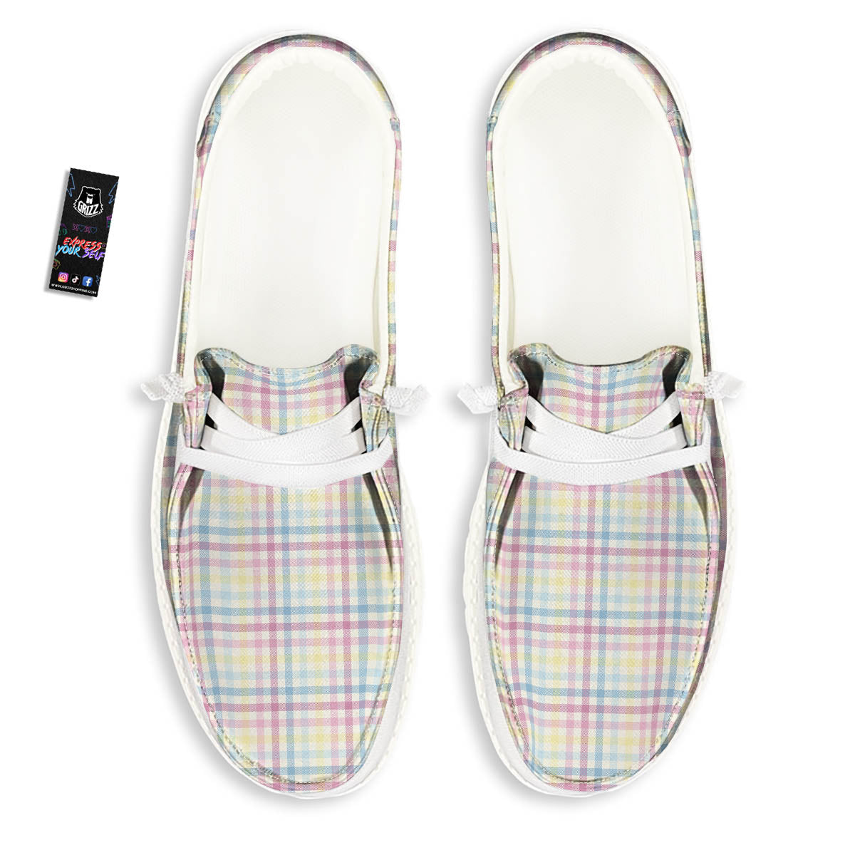 Pastel Plaid Cotton Candy Print Pattern White Loafers-grizzshop