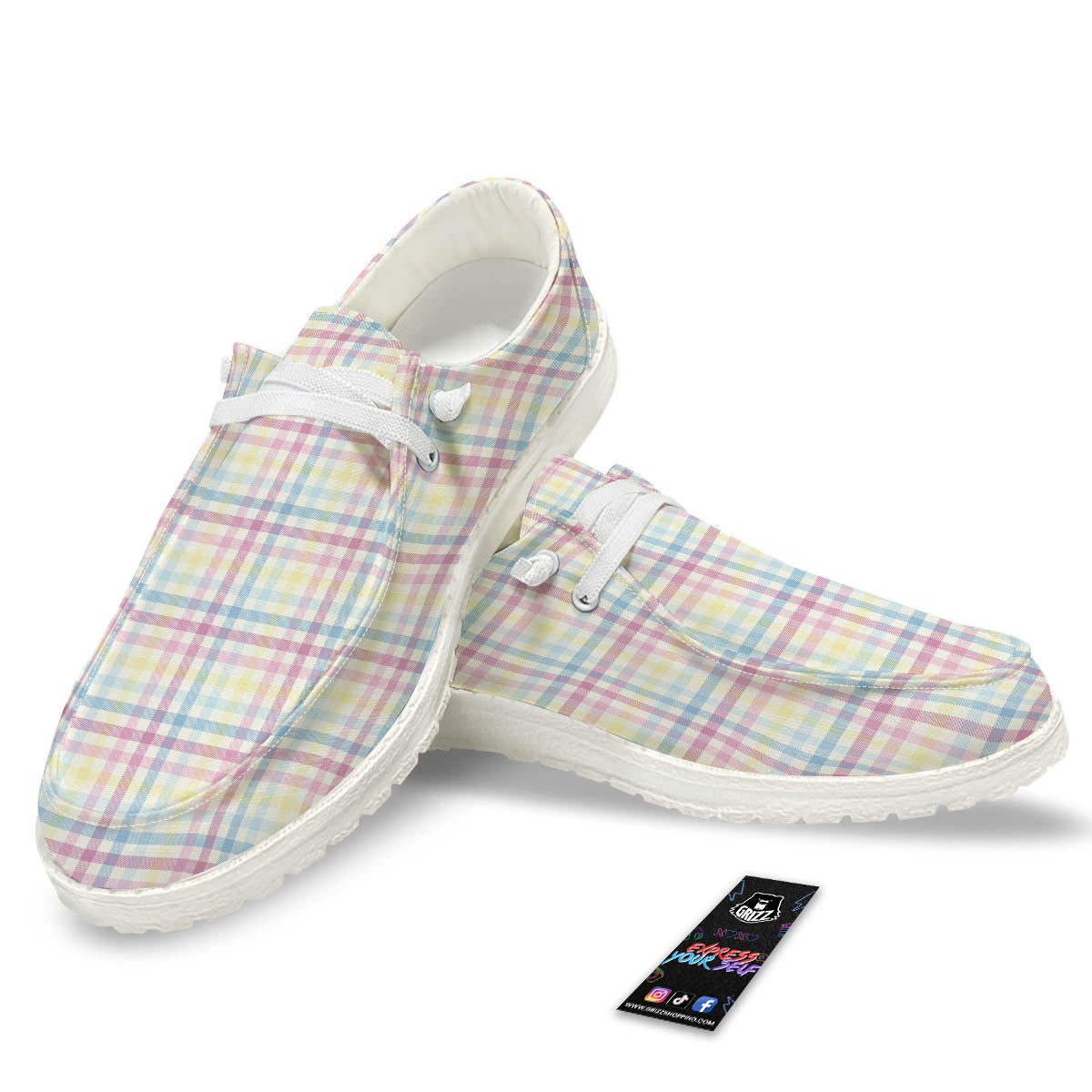 Pastel Plaid Cotton Candy Print Pattern White Loafers-grizzshop