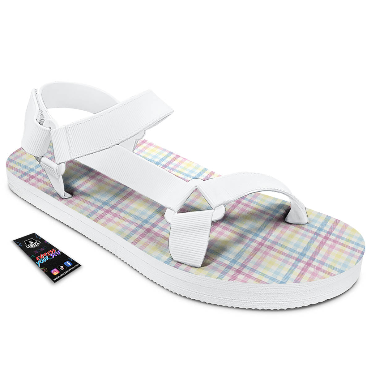 Pastel Plaid Cotton Candy Print Pattern White Open Toe Sandals-grizzshop