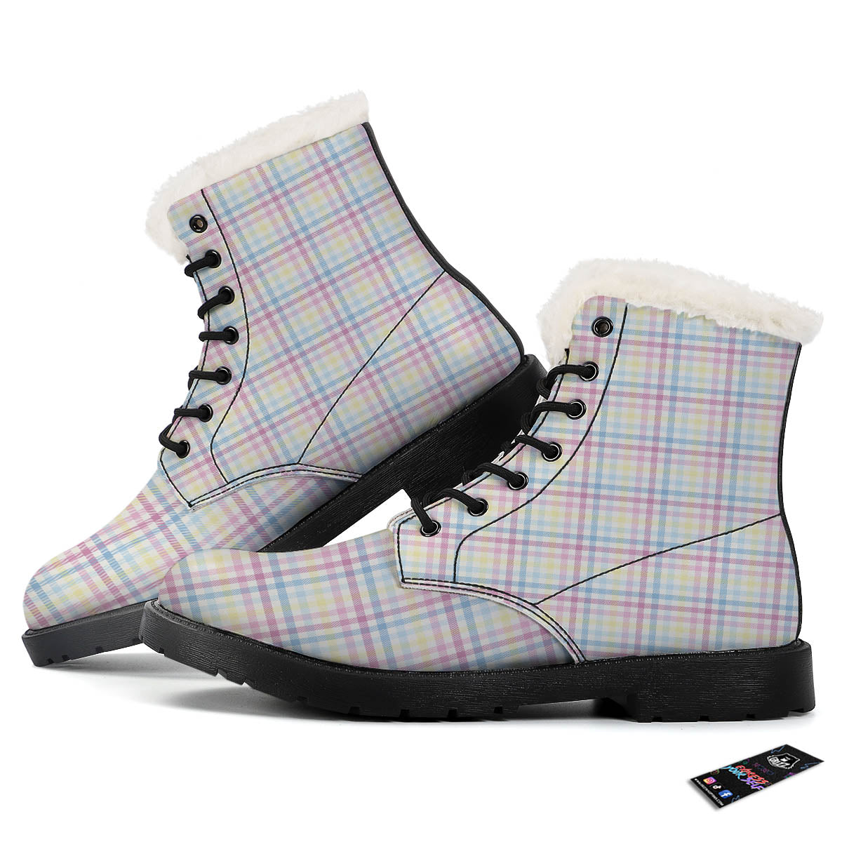 Pastel Plaid Cotton Candy Print Pattern Winter Boots-grizzshop