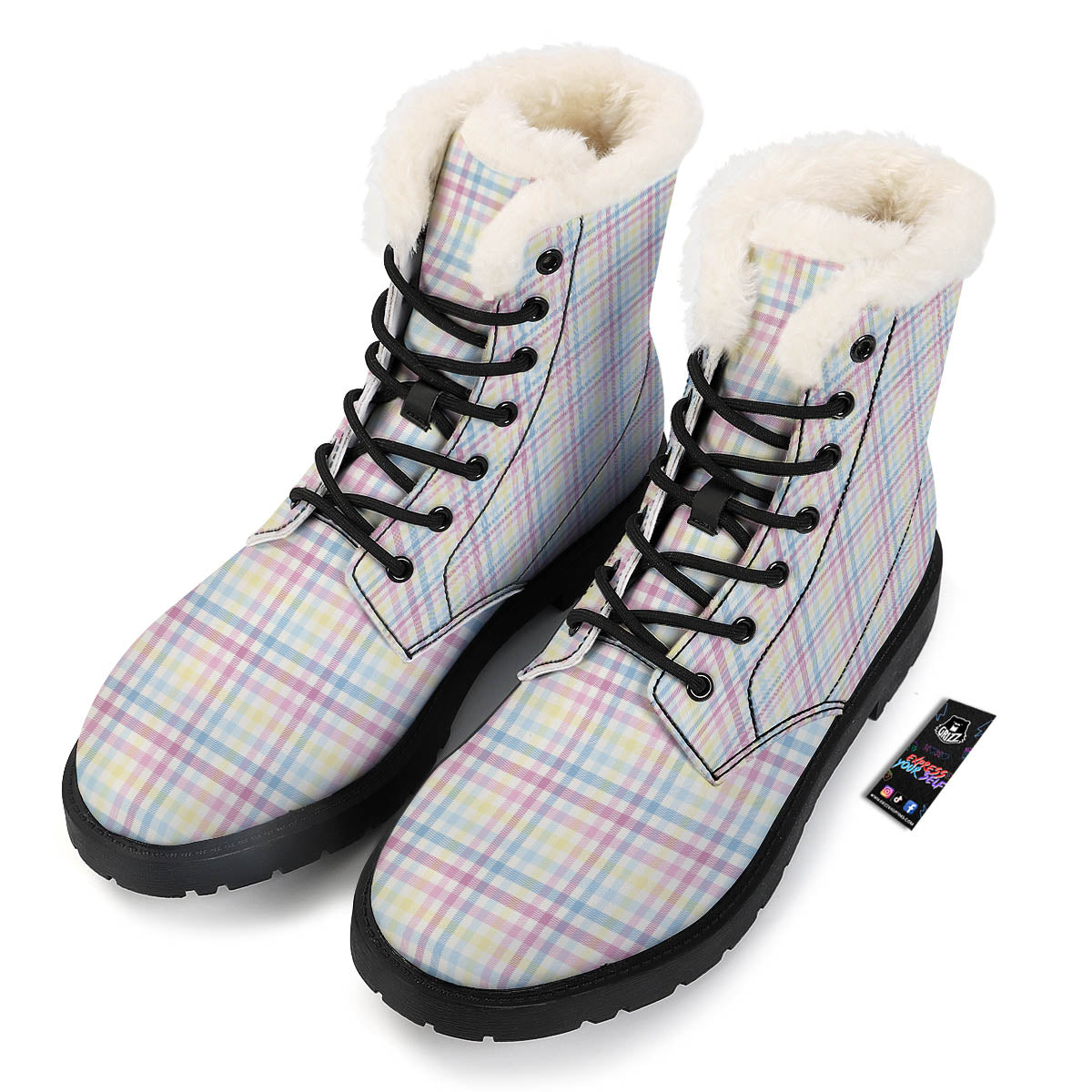 Pastel Plaid Cotton Candy Print Pattern Winter Boots-grizzshop