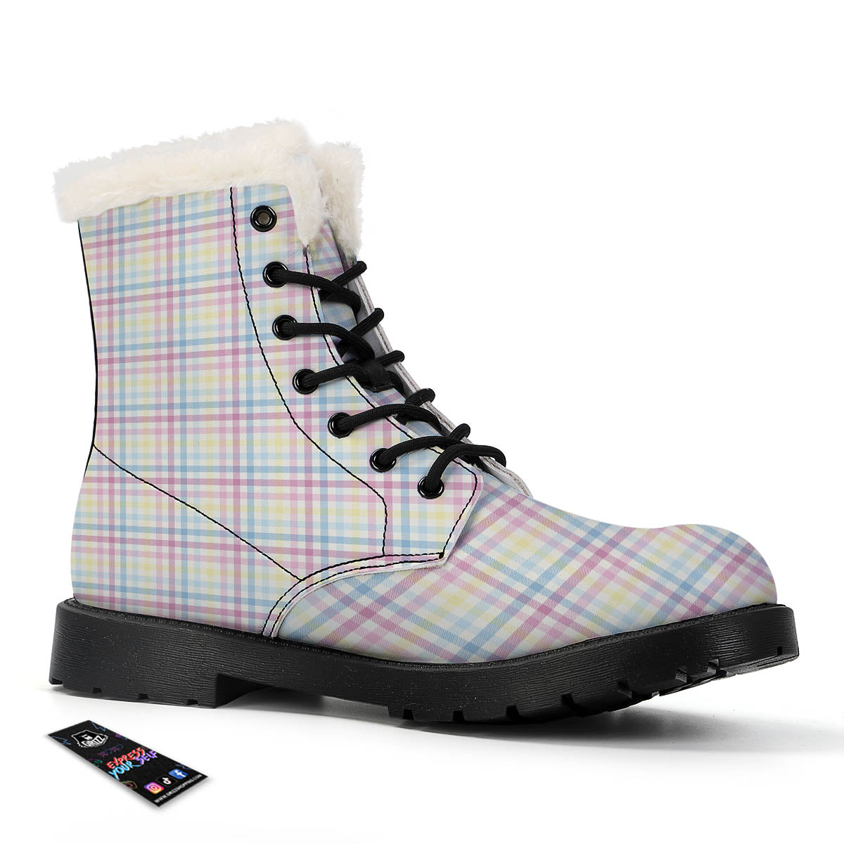 Pastel Plaid Cotton Candy Print Pattern Winter Boots-grizzshop