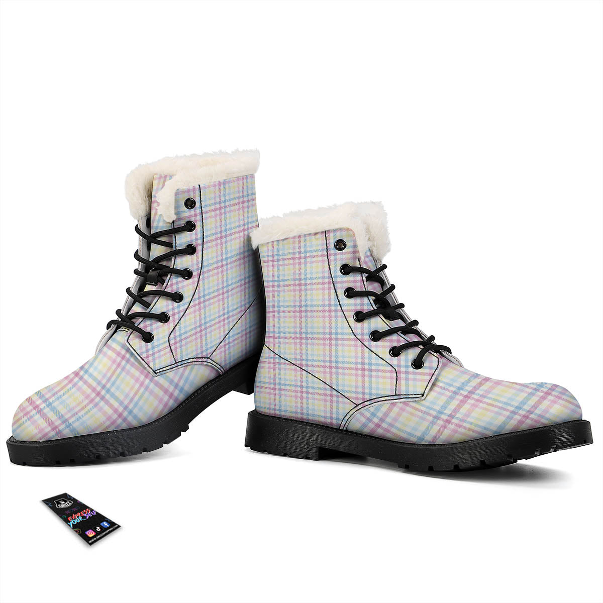 Pastel Plaid Cotton Candy Print Pattern Winter Boots-grizzshop
