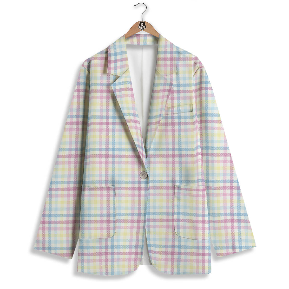 Pastel Plaid Cotton Candy Print Pattern Women's Blazer-grizzshop