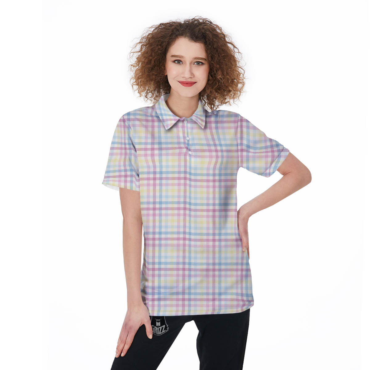 Pastel Plaid Cotton Candy Print Pattern Women's Golf Shirts-grizzshop