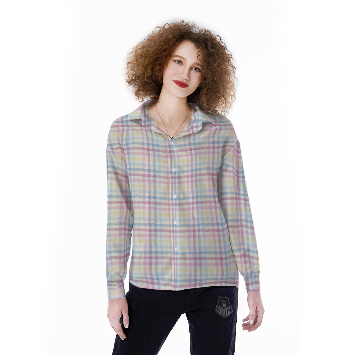 Pastel Plaid Cotton Candy Print Pattern Women's Long Sleeve Shirts-grizzshop