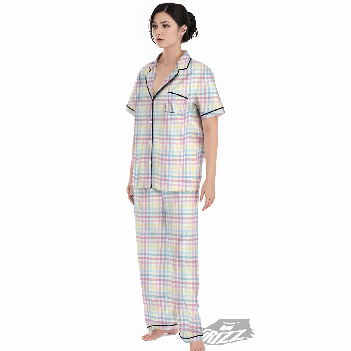Pastel Plaid Cotton Candy Print Pattern Women's Pajamas Set-grizzshop