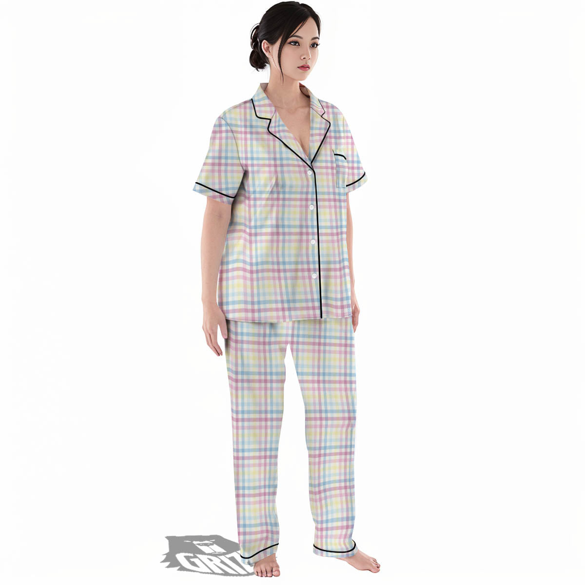 Pastel Plaid Cotton Candy Print Pattern Women's Pajamas Set-grizzshop