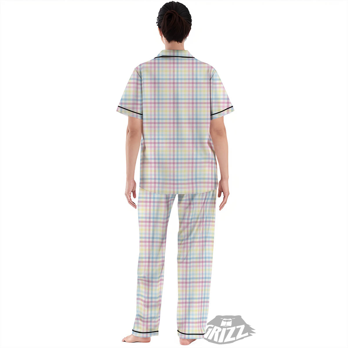 Pastel Plaid Cotton Candy Print Pattern Women's Pajamas Set-grizzshop