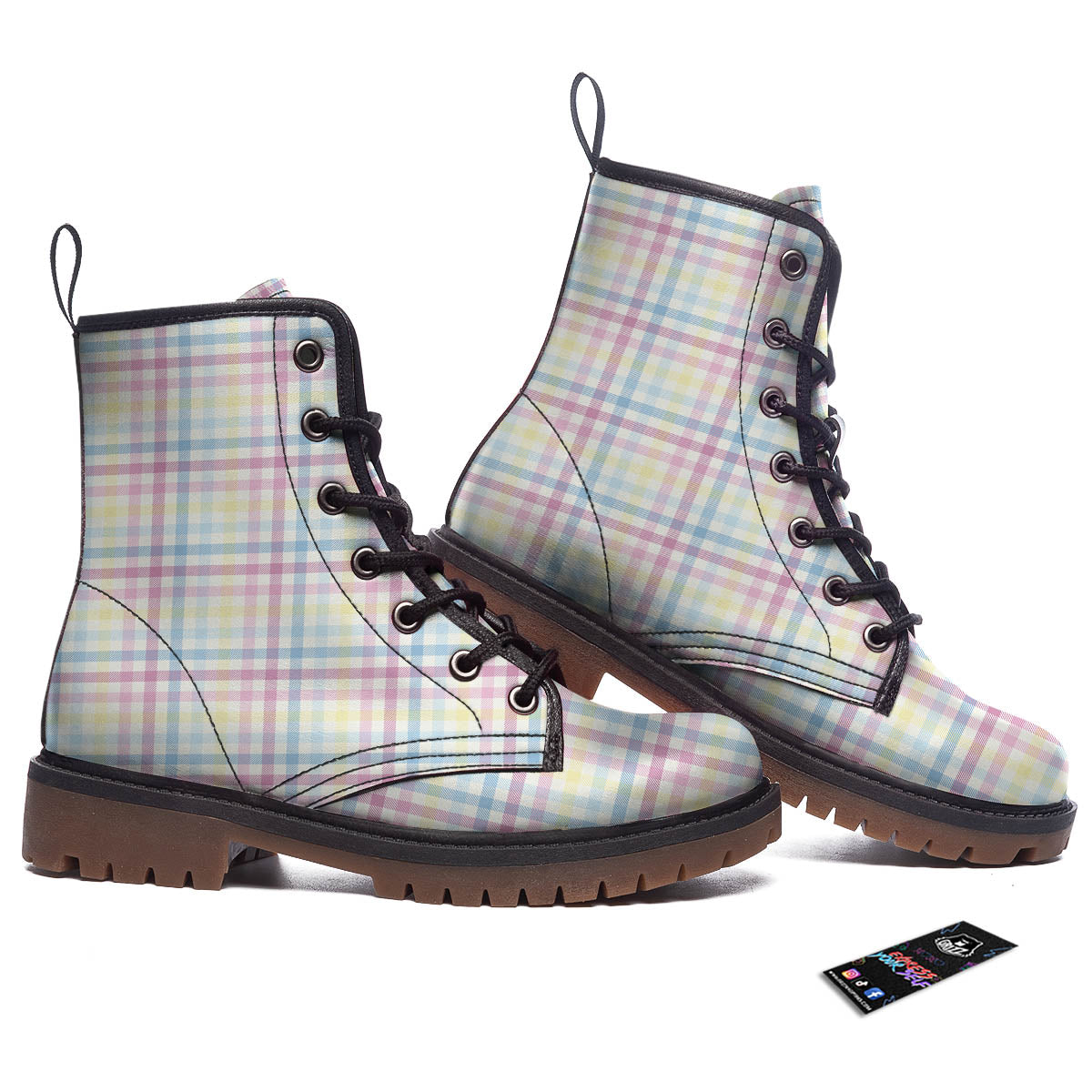 Pastel Plaid Cotton Candy Print Pattern Work Boots-grizzshop
