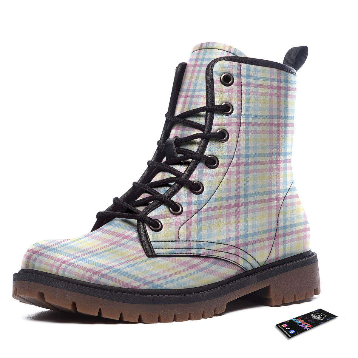 Pastel Plaid Cotton Candy Print Pattern Work Boots-grizzshop