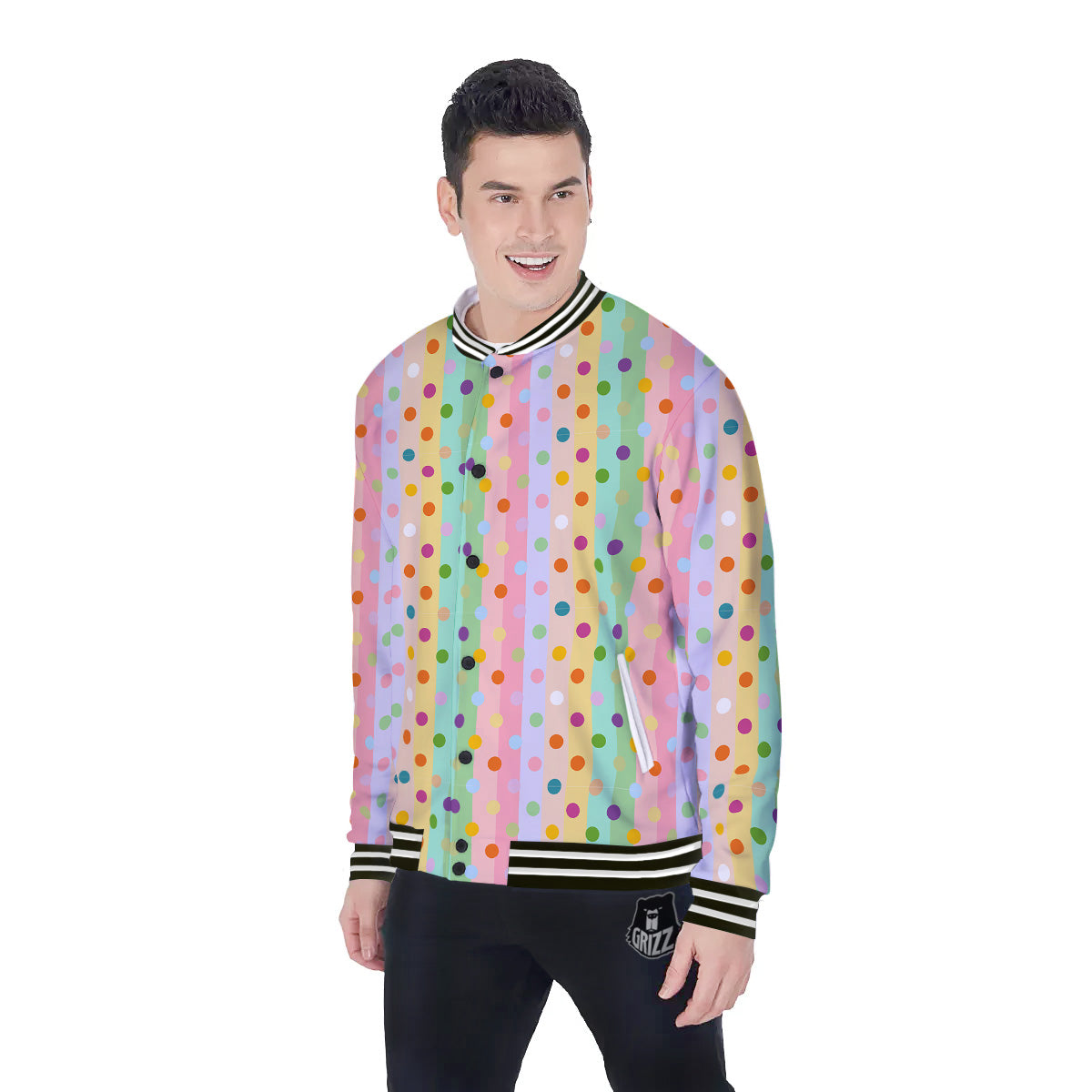 Pastel Polka Dots Print Pattern Baseball Jacket-grizzshop