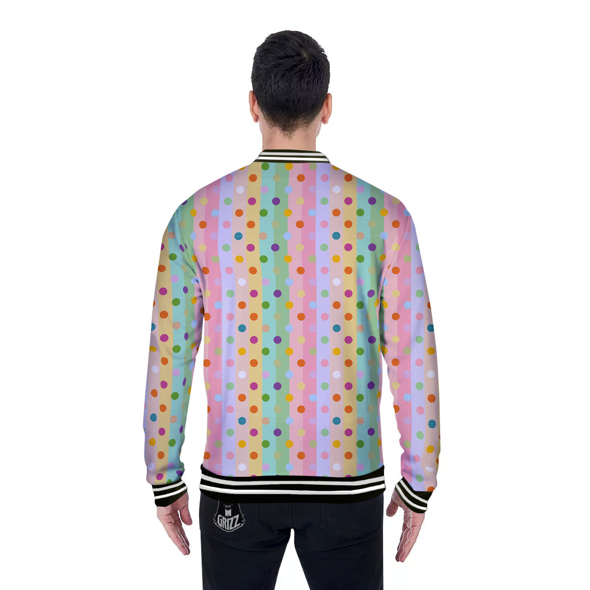 Pastel Polka Dots Print Pattern Baseball Jacket-grizzshop
