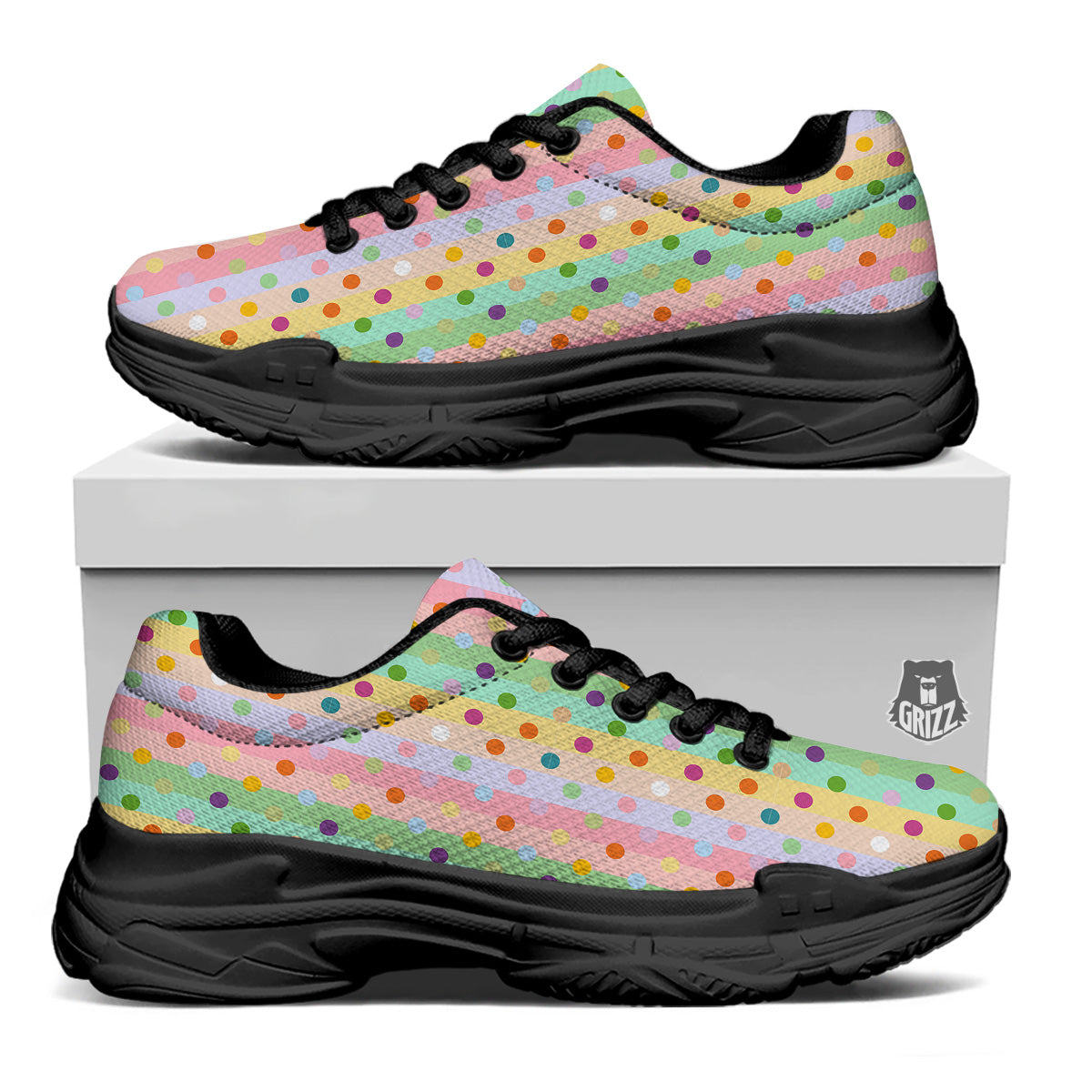 Pastel Polka Dots Print Pattern Black Chunky Shoes-grizzshop