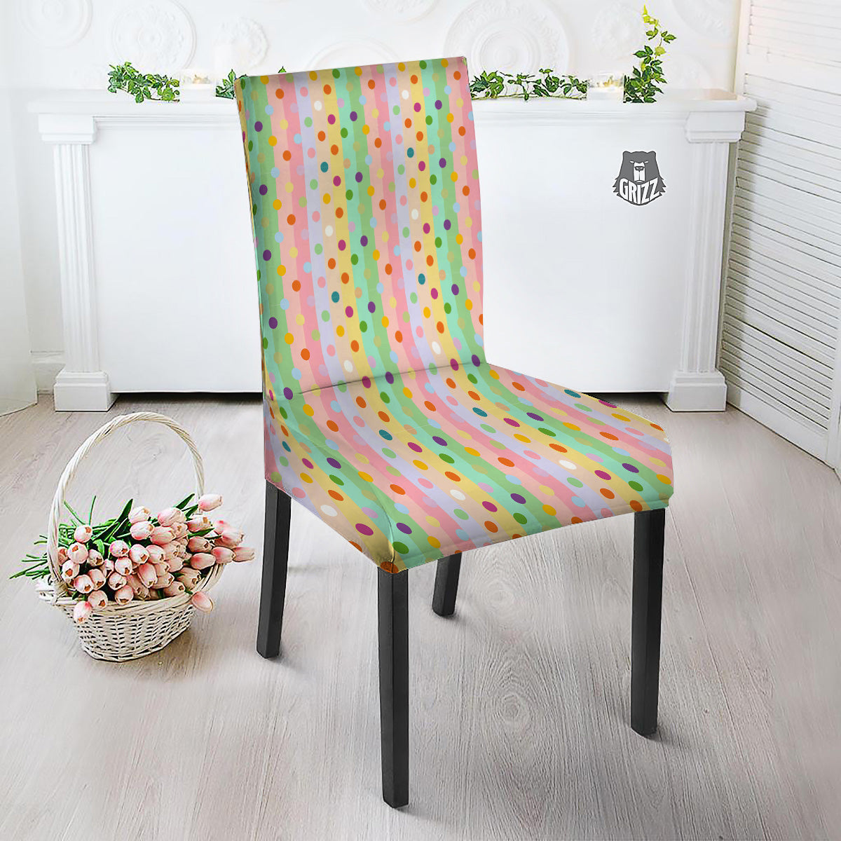 Pastel Polka Dots Print Pattern Dining Chair Slipcover-grizzshop