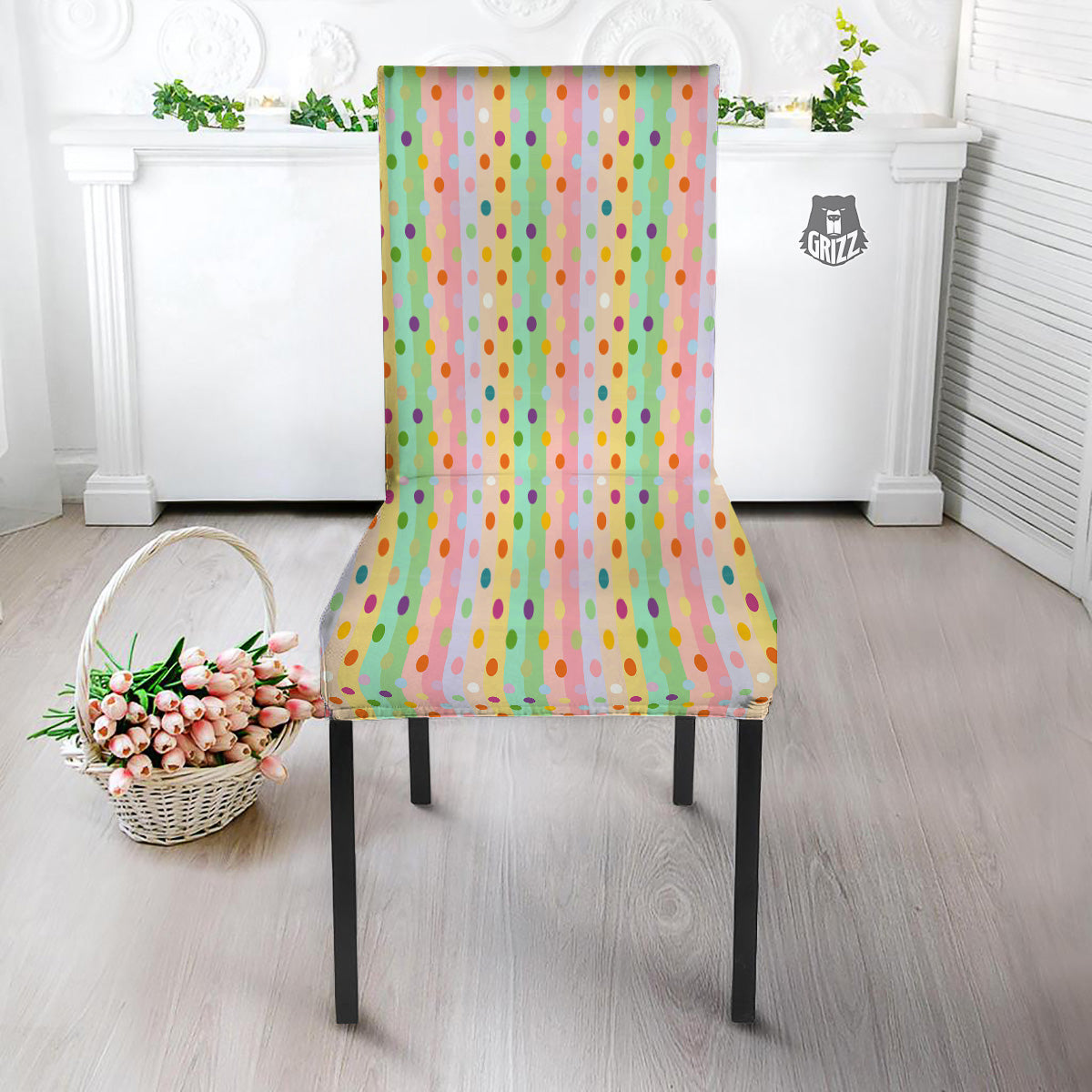 Pastel Polka Dots Print Pattern Dining Chair Slipcover-grizzshop