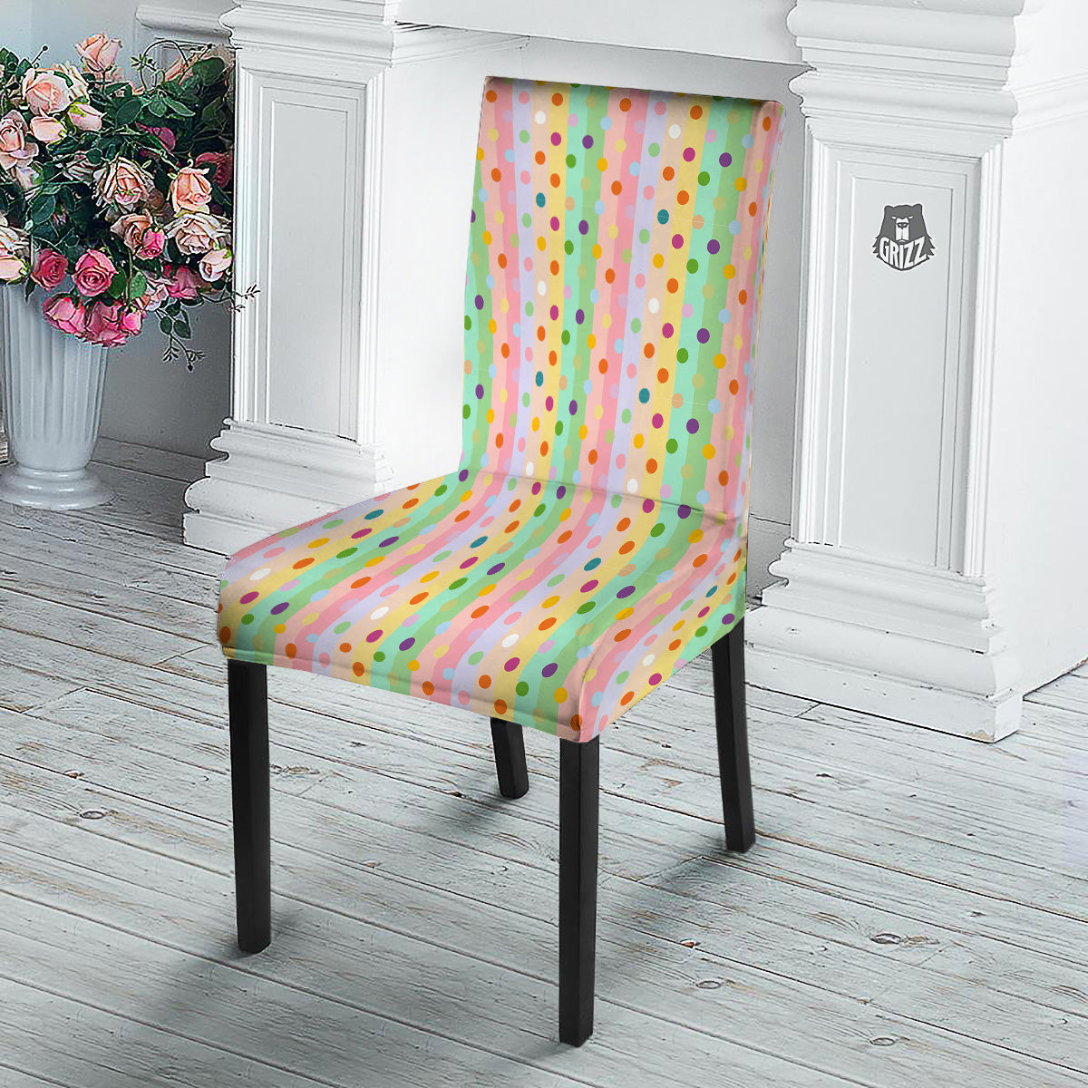 Pastel Polka Dots Print Pattern Dining Chair Slipcover-grizzshop