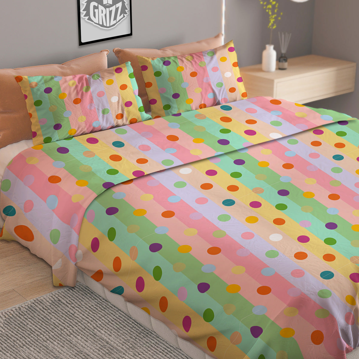 Pastel Polka Dots Print Pattern Duvet Cover Bedding Set
