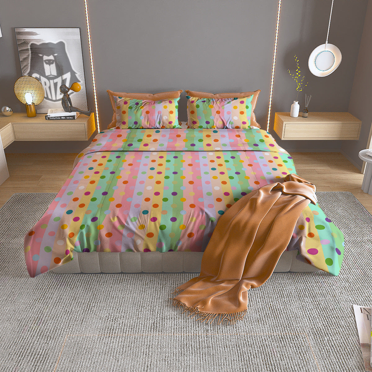 Pastel Polka Dots Print Pattern Duvet Cover Bedding Set