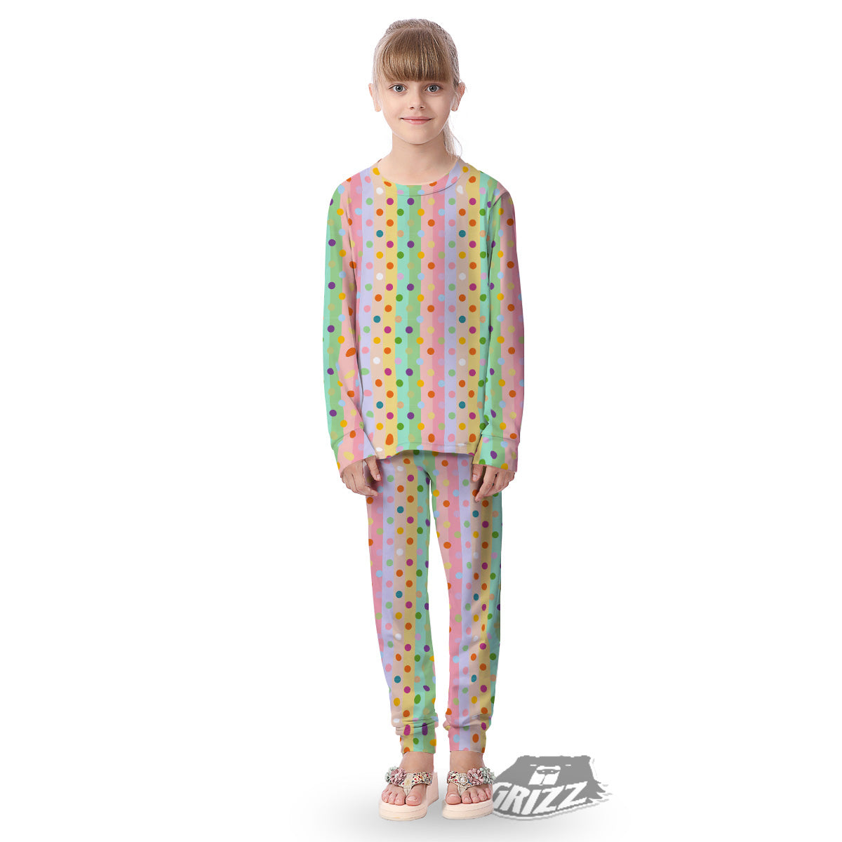 Pastel Polka Dots Print Pattern Kid's Pajamas-grizzshop