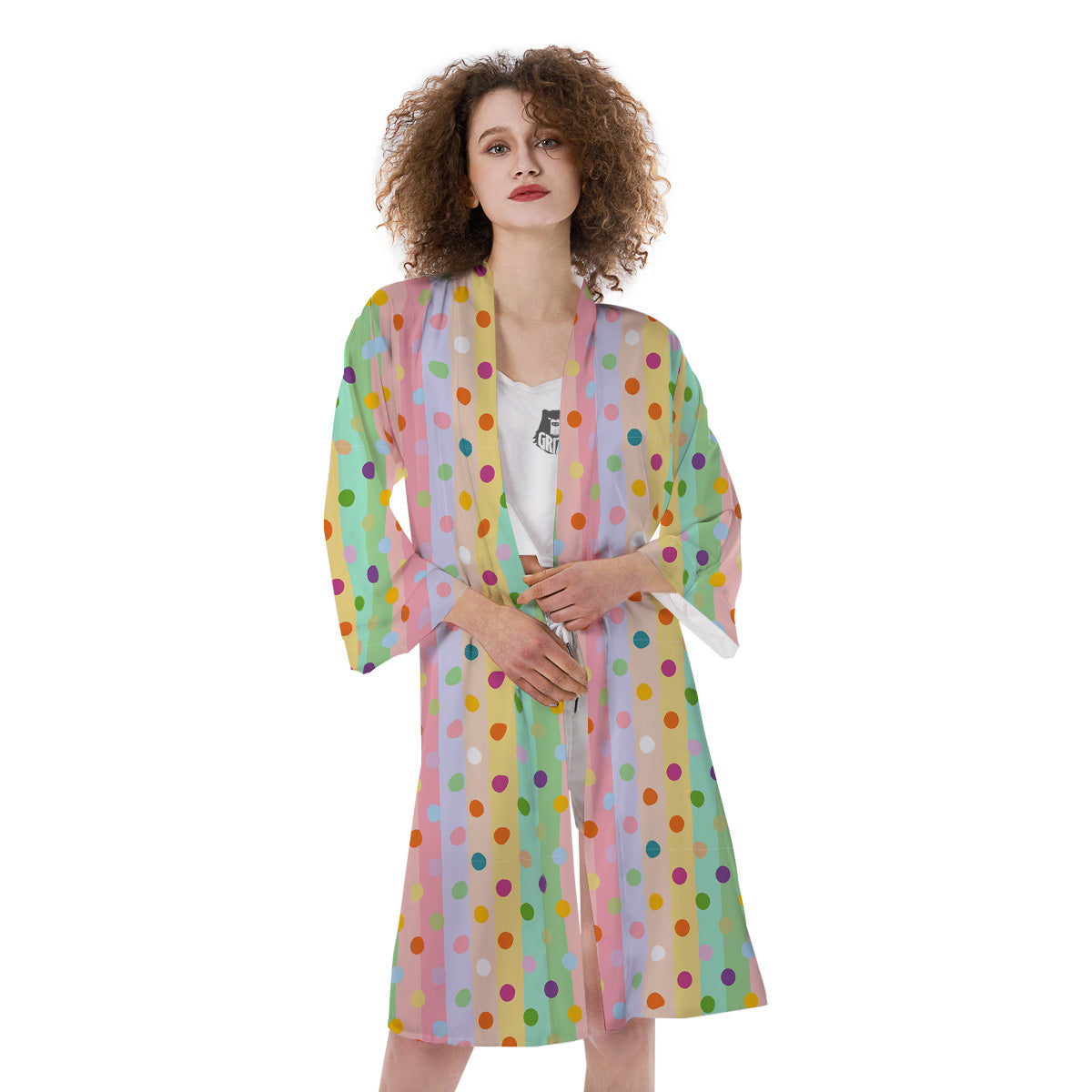 Pastel Polka Dots Print Pattern Kimono-grizzshop