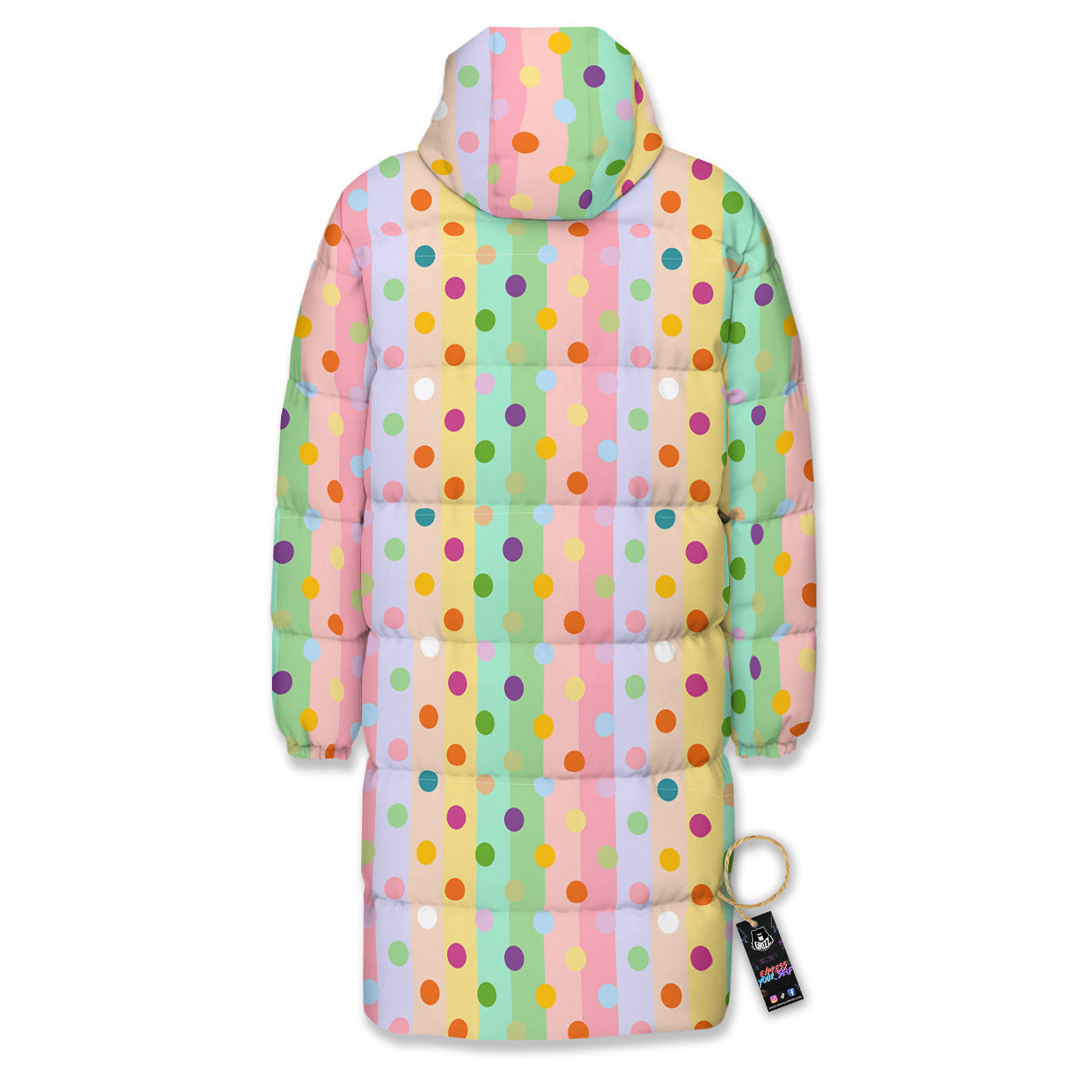 Pastel Polka Dots Print Pattern Long Down Jacket-grizzshop