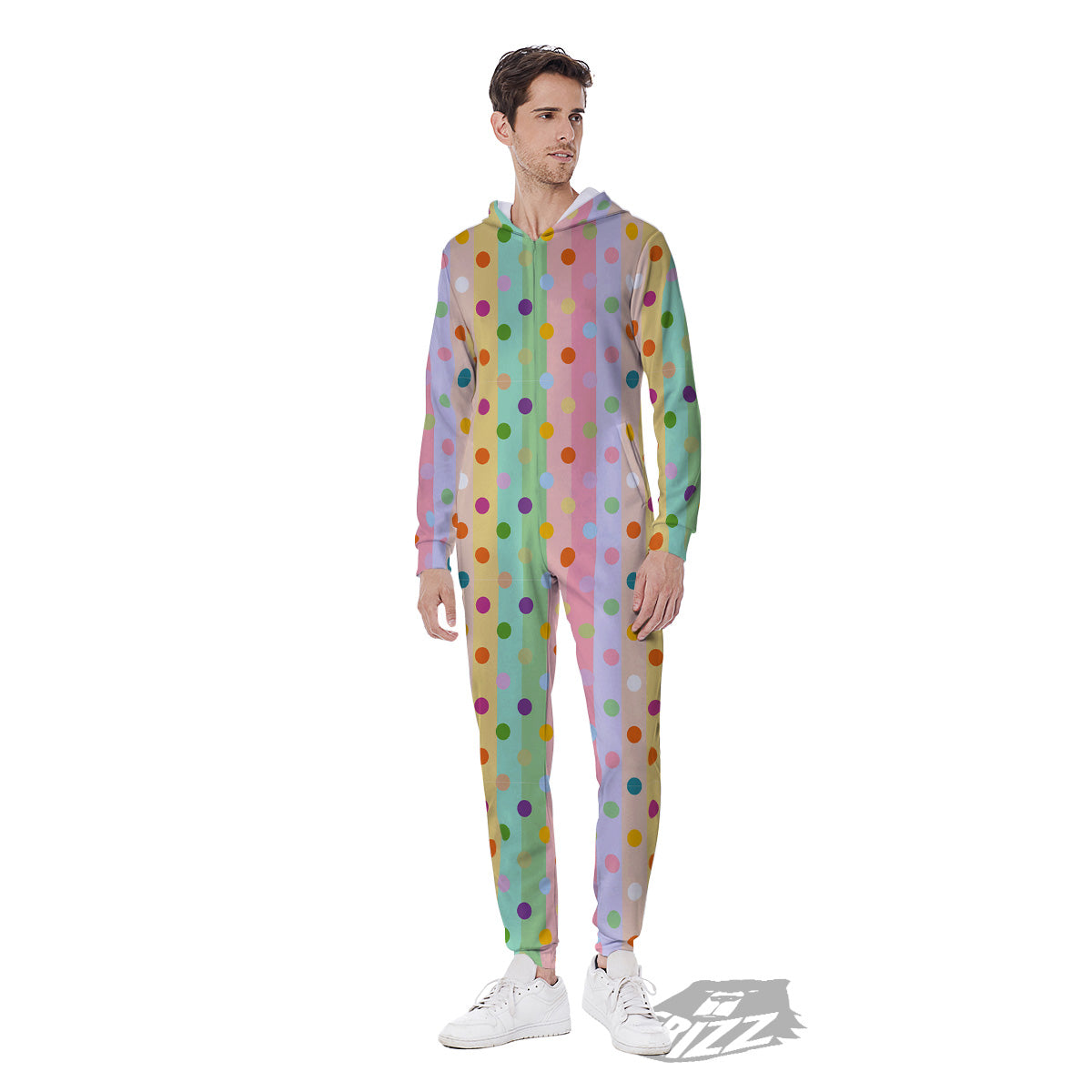 Pastel Polka Dots Print Pattern Men's Jumpsuit-grizzshop