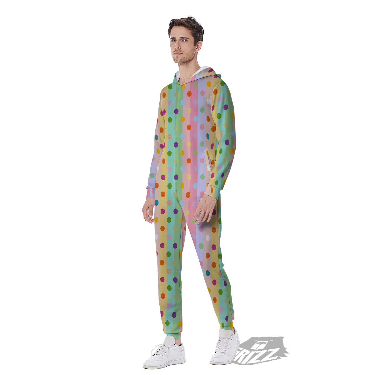 Pastel Polka Dots Print Pattern Men's Jumpsuit-grizzshop