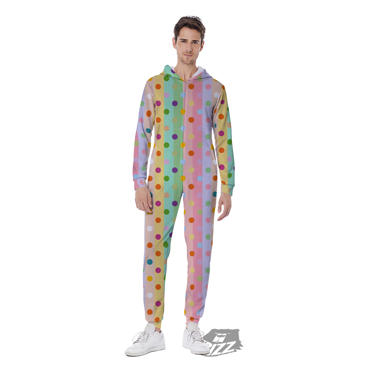Pastel Polka Dots Print Pattern Men's Jumpsuit-grizzshop