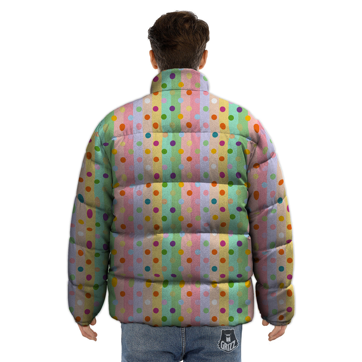 Pastel Polka Dots Print Pattern Puffer Jacket-grizzshop