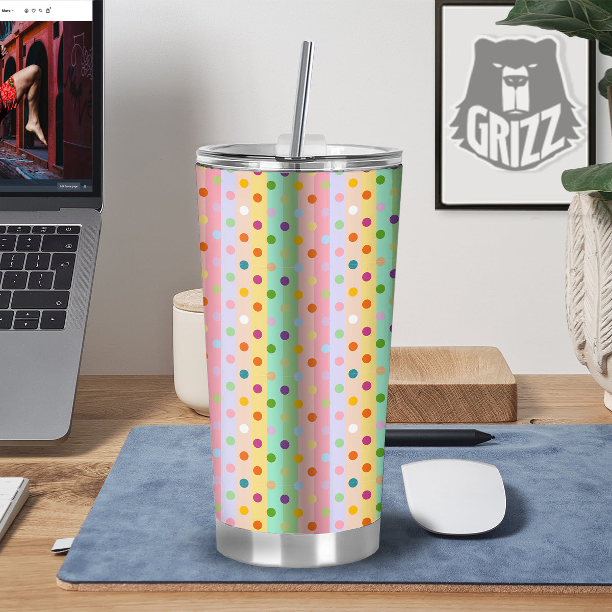 Pastel Polka Dots Print Pattern Tumbler-grizzshop