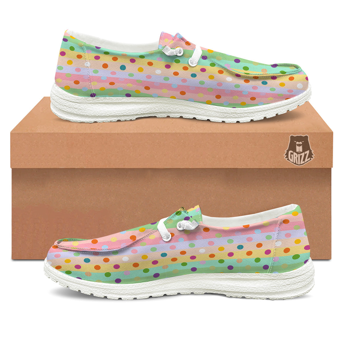 Pastel Polka Dots Print Pattern White Loafers-grizzshop