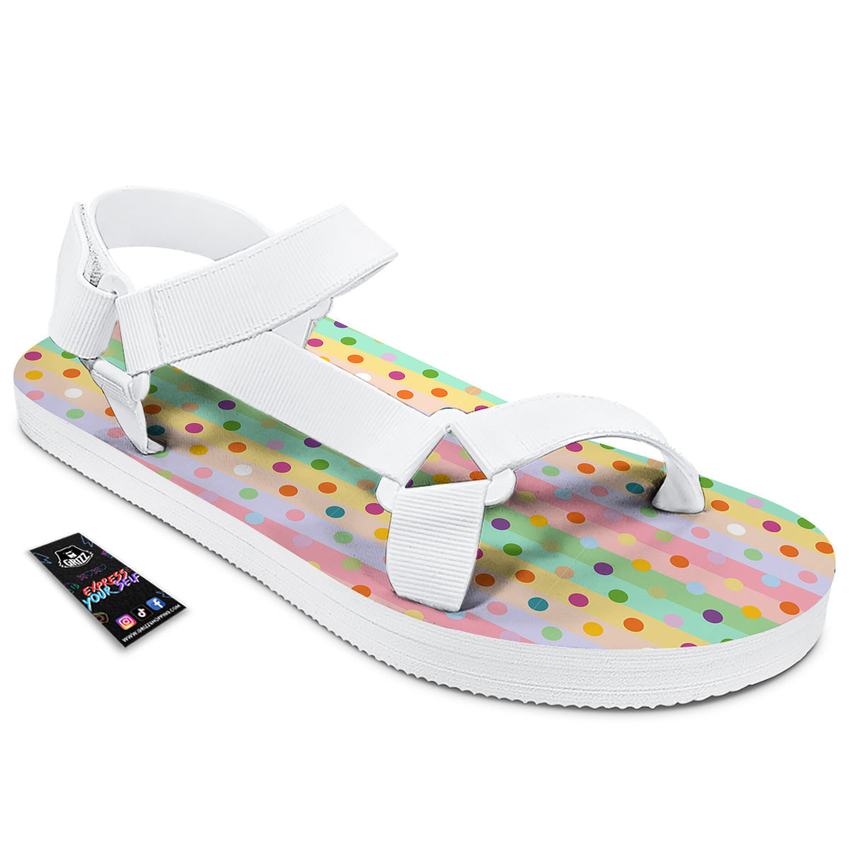 Pastel Polka Dots Print Pattern White Open Toe Sandals-grizzshop