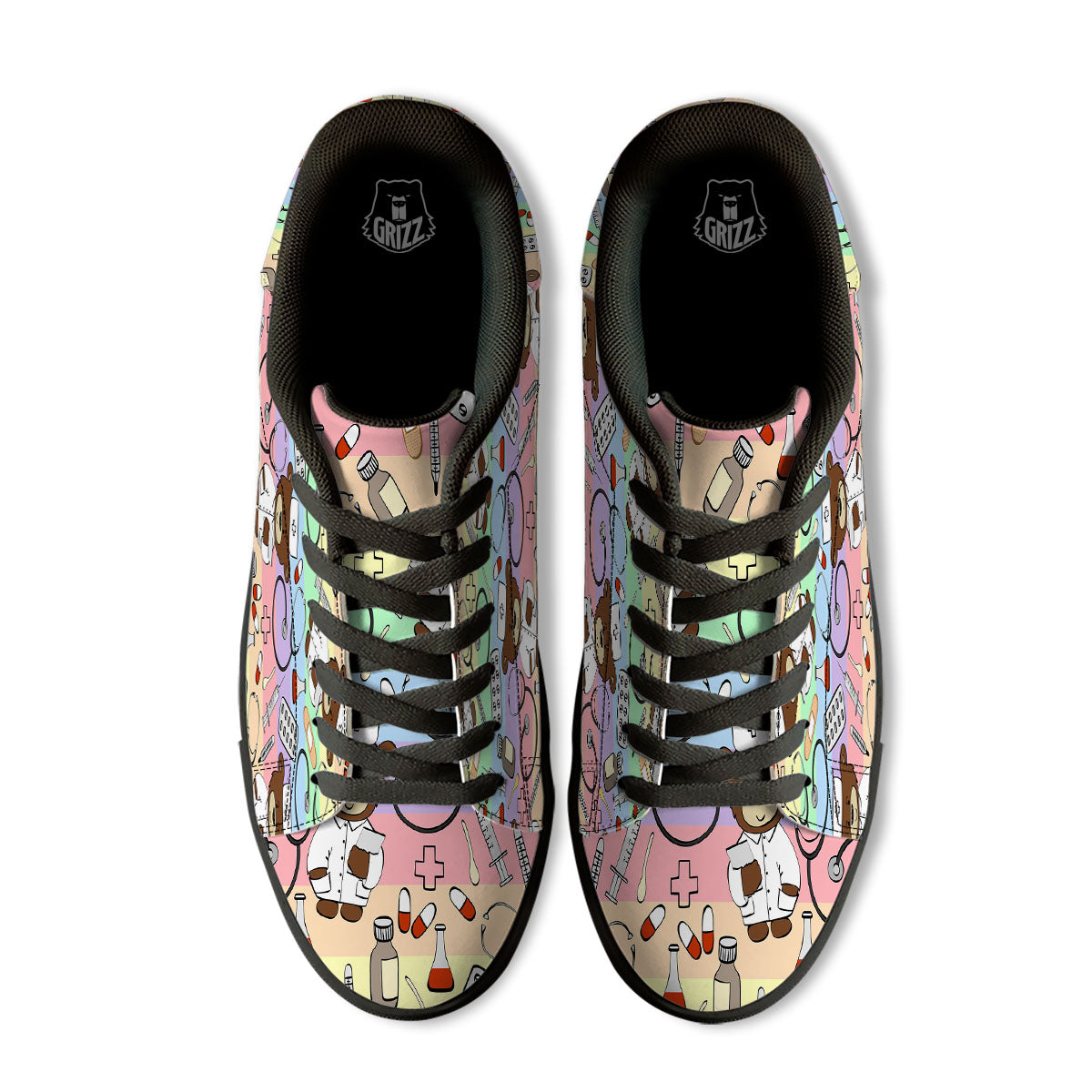 Pastel Teddy Bear Nurse Black Low Top Sneakers-grizzshop