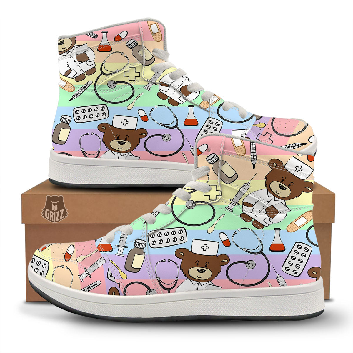 Pastel Teddy Bear Nurse High Top Sneakers-grizzshop